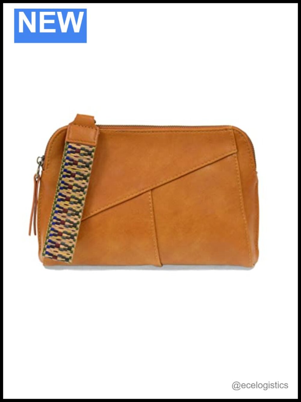 Vegan Leather Woven Strap Crossbody Wristlet with Zip Pockets Gold Hardware